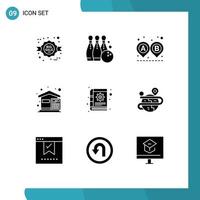 9 Thematic Vector Solid Glyphs and Editable Symbols of house costs play budget ride Editable Vector Design Elements