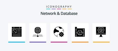 Network And Database Glyph 5 Icon Pack Including document. cloud. global. online. internet. Creative Icons Design vector