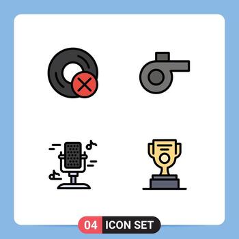 Editable Vector Line Pack of 4 Simple Filledline Flat Colors of computers music gadget whistle job Editable Vector Design Elements