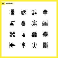 Pictogram Set of 16 Simple Solid Glyphs of clean ufo berry spacecraft space Editable Vector Design Elements