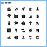 Modern Set of 25 Solid Glyphs Pictograph of brightness sd bulb memory wifi Editable Vector Design Elements