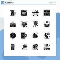 Group of 16 Solid Glyphs Signs and Symbols for camera email doctor contact us communication Editable Vector Design Elements