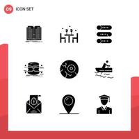 9 User Interface Solid Glyph Pack of modern Signs and Symbols of monitoring architecture valentine data on off Editable Vector Design Elements