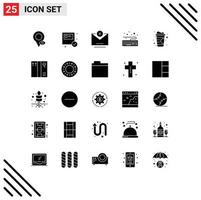 25 User Interface Solid Glyph Pack of modern Signs and Symbols of soft drink drink block type hardware Editable Vector Design Elements