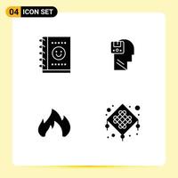 Set of 4 Vector Solid Glyphs on Grid for notebook heating memory user spark Editable Vector Design Elements