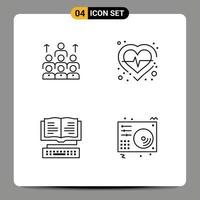 Set of 4 Modern UI Icons Symbols Signs for workforce heart leadership resources check Editable Vector Design Elements