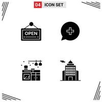 4 Universal Solid Glyph Signs Symbols of open living hotel new administration Editable Vector Design Elements