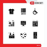 Pack of 9 creative Solid Glyphs of computer money web investment walk Editable Vector Design Elements