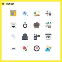 Group of 16 Modern Flat Colors Set for table office adventure desk sun Editable Pack of Creative Vector Design Elements