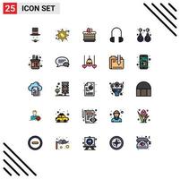 25 User Interface Filled line Flat Color Pack of modern Signs and Symbols of fashion support sun light headset egg Editable Vector Design Elements