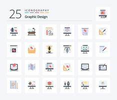 Graphic Design 25 Flat Color icon pack including layout. computer. book. server. data sharing vector