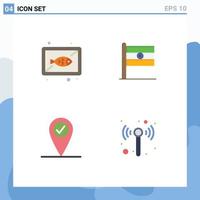 Editable Vector Line Pack of 4 Simple Flat Icons of fish check in dish flag technology Editable Vector Design Elements