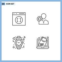 Set of 4 Modern UI Icons Symbols Signs for browser profile development gear heart Editable Vector Design Elements