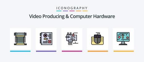 Video Producing And Computer Hardware Line Filled 5 Icon Pack Including display. computer. hardware. motherboard. mainboard. Creative Icons Design vector