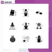 Modern Set of 9 Solid Glyphs Pictograph of publish shuttle plant mission business Editable Vector Design Elements