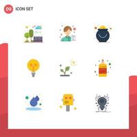 Mobile Interface Flat Color Set of 9 Pictograms of biology light female bulb patrick Editable Vector Design Elements