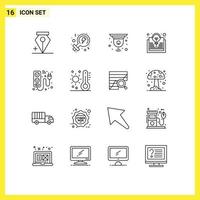 Group of 16 Outlines Signs and Symbols for electricity device closed cable bulb Editable Vector Design Elements