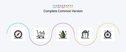 Complete Common Version Line Filled Flat 5 Icon Pack Including compass. fashion. shop. belt. invert vector