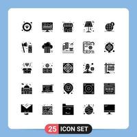 Mobile Interface Solid Glyph Set of 25 Pictograms of business dollar market store wifi lamp Editable Vector Design Elements