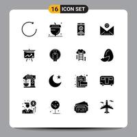 Set of 16 Modern UI Icons Symbols Signs for graph analytics mobile message email Editable Vector Design Elements