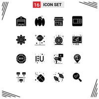 Mobile Interface Solid Glyph Set of 16 Pictograms of configuration wireframe vegetables select box store Editable Vector Design Elements