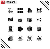 Universal Icon Symbols Group of 16 Modern Solid Glyphs of friday coins layout calculator debt Editable Vector Design Elements