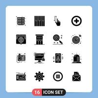 Modern Set of 16 Solid Glyphs and symbols such as internet ui finger plus down Editable Vector Design Elements