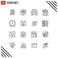 Set of 16 Modern UI Icons Symbols Signs for wall clock interior toilet mirror Editable Vector Design Elements