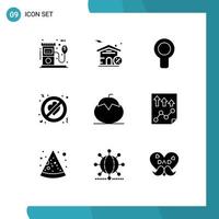 User Interface Pack of 9 Basic Solid Glyphs of fruit forbidden cooler romance adultery Editable Vector Design Elements