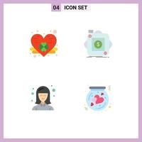 4 Universal Flat Icons Set for Web and Mobile Applications clover girl purchase application woman Editable Vector Design Elements