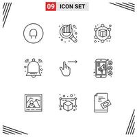 Pack of 9 creative Outlines of swipe right geometric gestures signal Editable Vector Design Elements