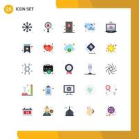 User Interface Pack of 25 Basic Flat Colors of bookmark computing door laptop news update Editable Vector Design Elements