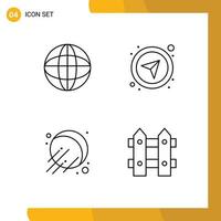 Editable Vector Line Pack of 4 Simple Filledline Flat Colors of world sputnik compass navigational garden Editable Vector Design Elements