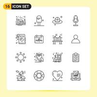 16 Creative Icons Modern Signs and Symbols of calendar descriptive statistics brim microphone broadcast Editable Vector Design Elements