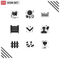 Solid Glyph Pack of 9 Universal Symbols of arrow child search bed up Editable Vector Design Elements