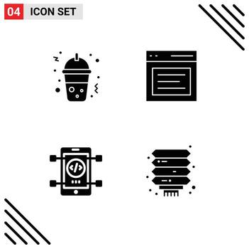 Group of 4 Solid Glyphs Signs and Symbols for frappe coding communication message web Editable Vector Design Elements