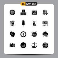 Solid Glyph Pack of 16 Universal Symbols of repair house sign shelf living Editable Vector Design Elements