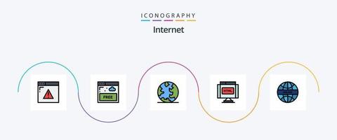 Internet Line Filled Flat 5 Icon Pack Including internet. internet. earth. html. code vector