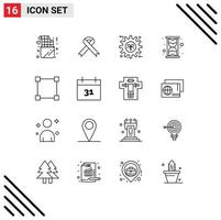 User Interface Pack of 16 Basic Outlines of points watch eco hour setting Editable Vector Design Elements