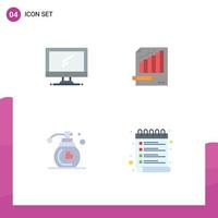 Universal Icon Symbols Group of 4 Modern Flat Icons of computer chart imac analysis market Editable Vector Design Elements