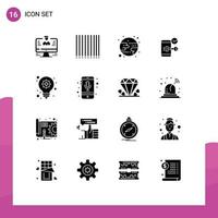 User Interface Pack of 16 Basic Solid Glyphs of light bulb security forecast phone mobile Editable Vector Design Elements