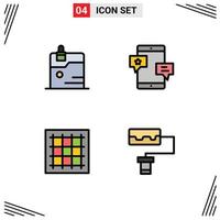 Set of 4 Modern UI Icons Symbols Signs for business grid technology media drawing Editable Vector Design Elements