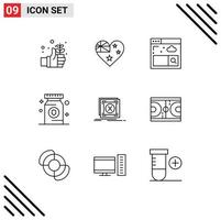 Group of 9 Modern Outlines Set for message error browser pill medication Editable Vector Design Elements