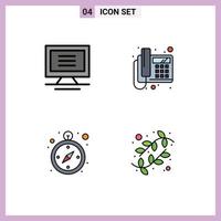 Group of 4 Modern Filledline Flat Colors Set for monitor navigation call device catkin Editable Vector Design Elements