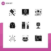 Pack of 9 Modern Solid Glyphs Signs and Symbols for Web Print Media such as electric relax percentage burner space Editable Vector Design Elements