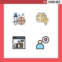 Set of 4 Modern UI Icons Symbols Signs for color picker like pipette brain up Editable Vector Design Elements