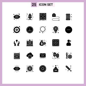 Group of 25 Modern Solid Glyphs Set for digital scale data measuring grid Editable Vector Design Elements