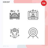 4 Creative Icons Modern Signs and Symbols of garden management street gate print archery Editable Vector Design Elements