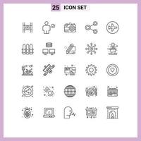 25 User Interface Line Pack of modern Signs and Symbols of social network complete link summer Editable Vector Design Elements
