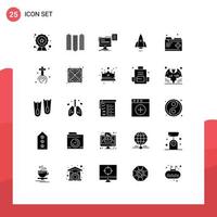 25 Thematic Vector Solid Glyphs and Editable Symbols of care startup storage speedup rocket Editable Vector Design Elements